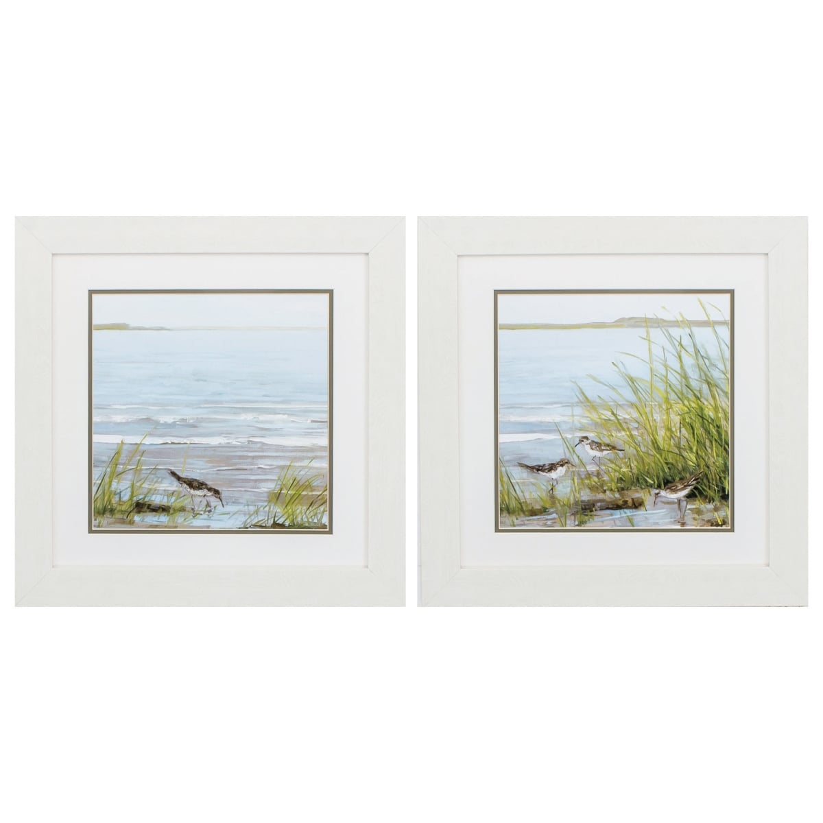 365267 19 x 19 in. White Frame Afternoon on Shore Wall Decor, Set of 2