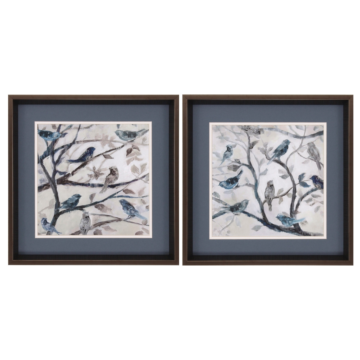 18 x 18 in. Brushed Silver Frame Morning Song Wall Decor, Set of 2