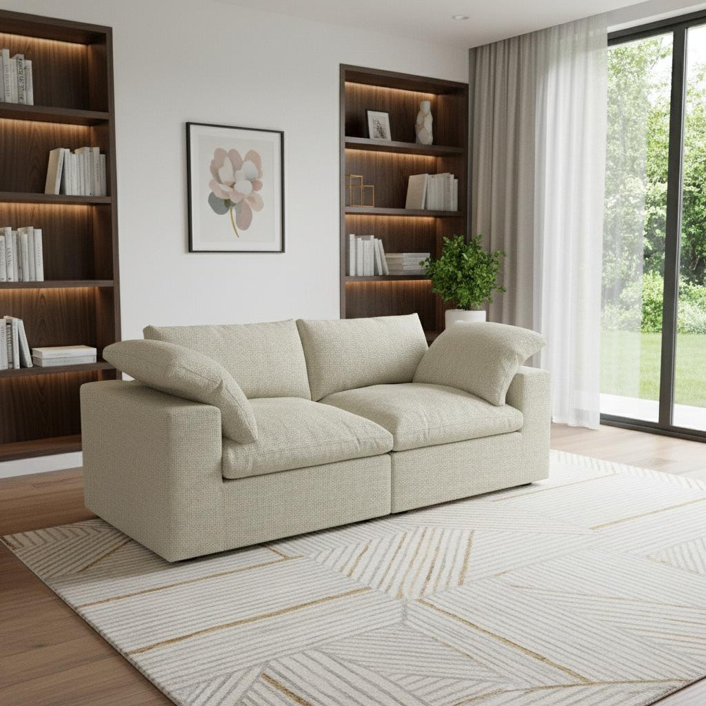 714576 80 in. Khaki Linen Blend Modular Loveseat