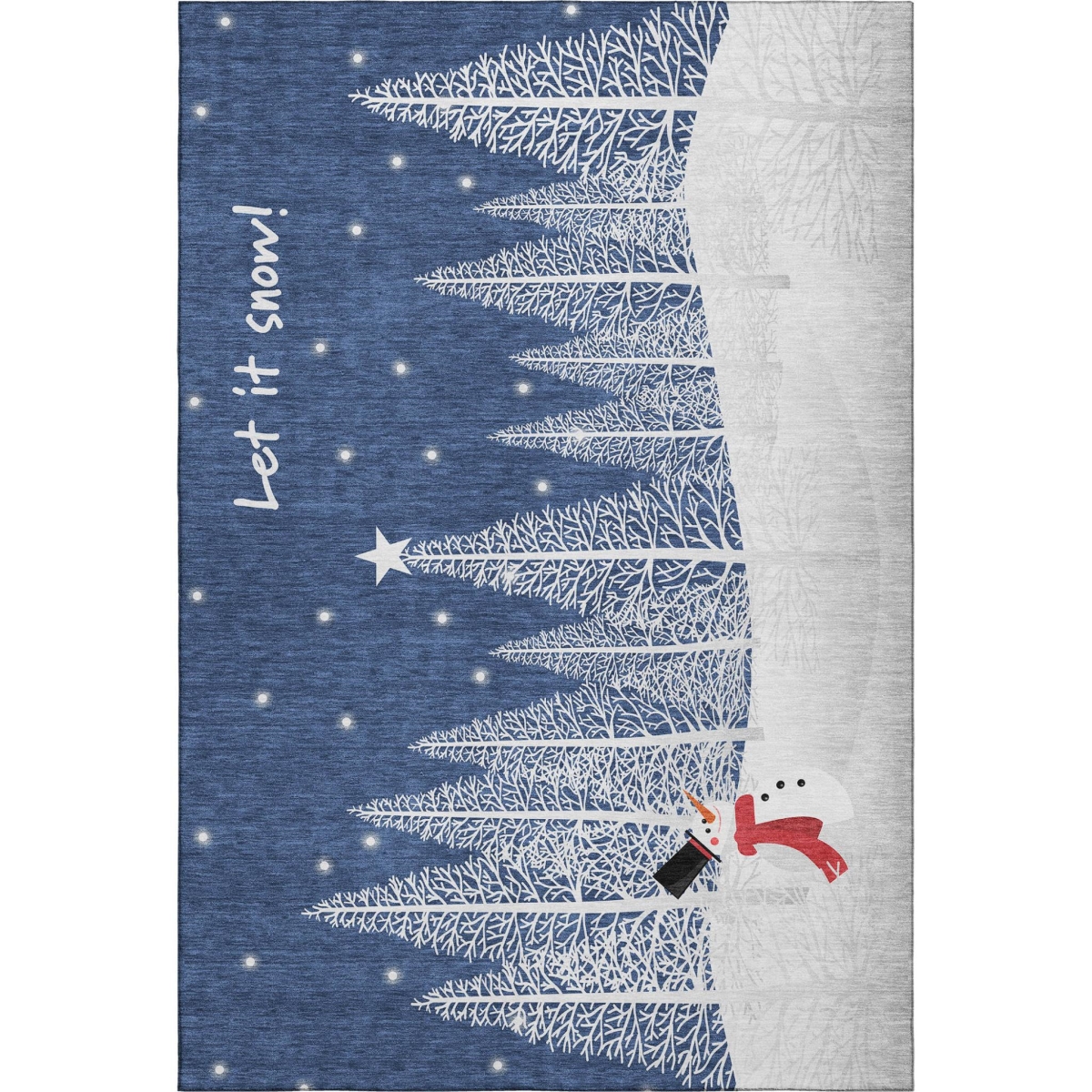 646474 9 x 12 ft. Blue & White Winter Snowman Washable Rectangle Area Rug with UV Protection