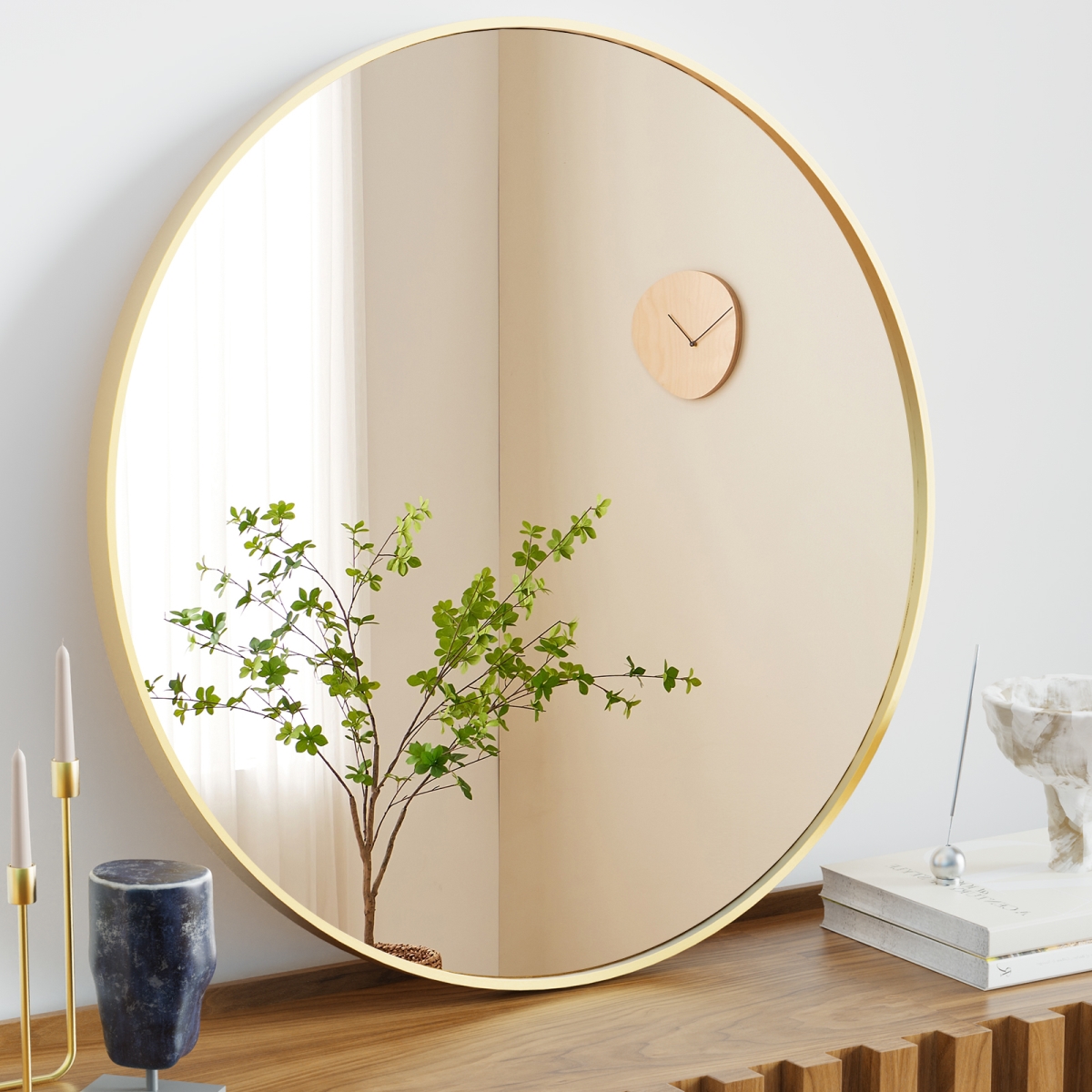 723718 24 in. Gold Aluminum Round Framed Accent Mirror