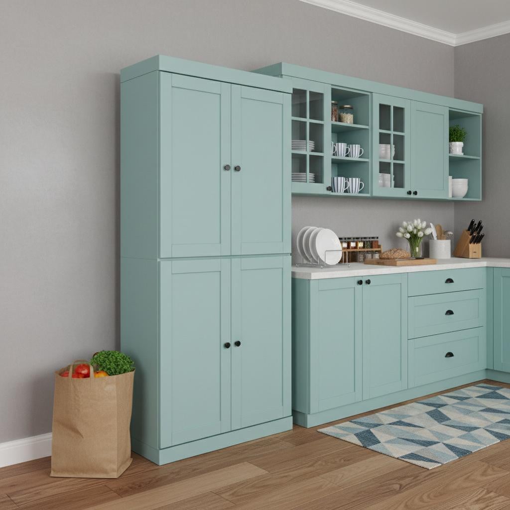 722608 72 in. Aqua Solid Wood Four Door Pantry or Storage Closet