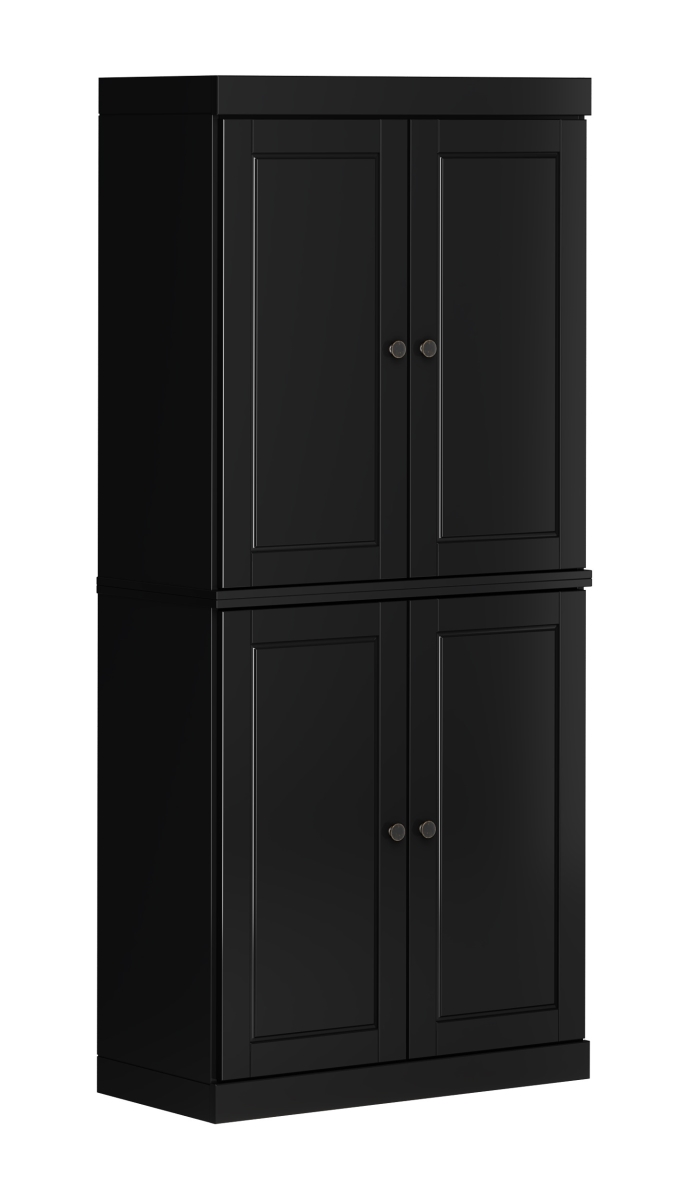 722617 72 in. Black Solid Wood Four Door Two Drawer Pantry or Storage Closet