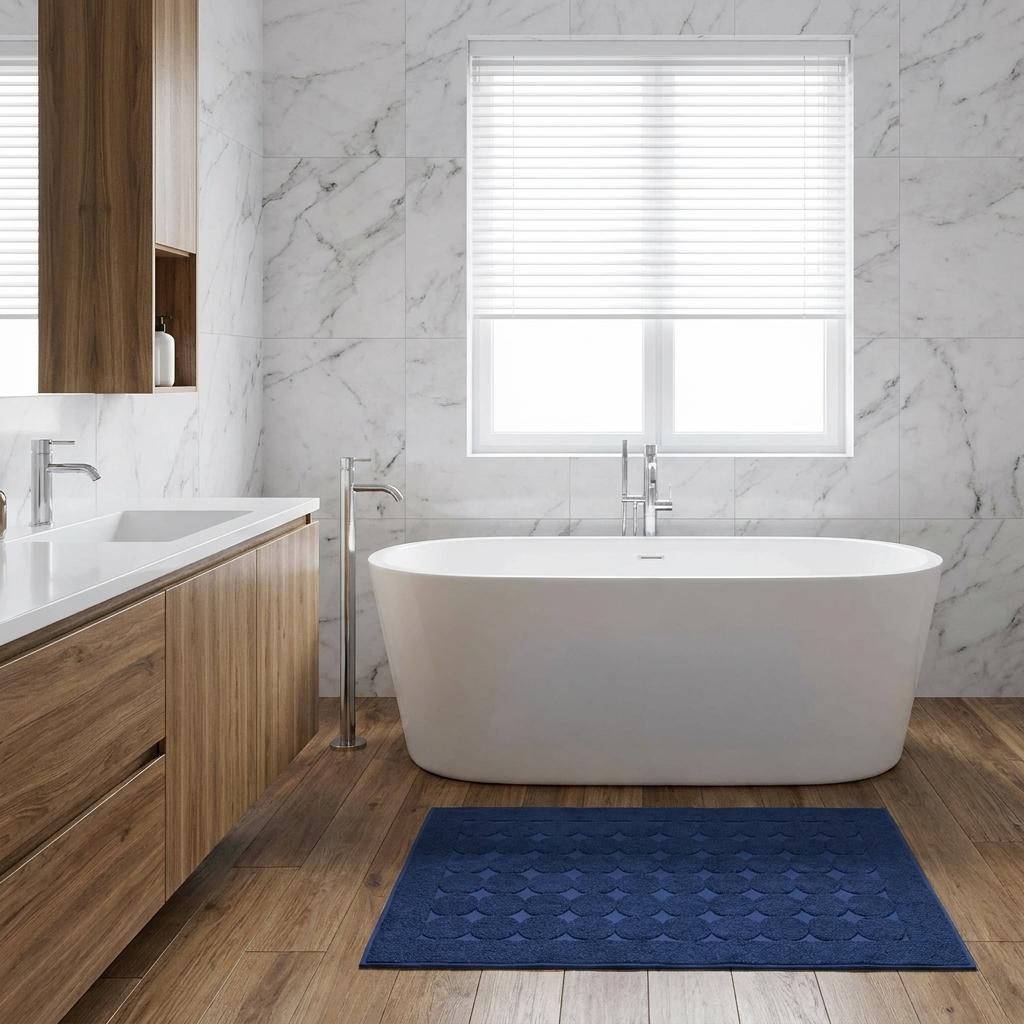 755487 24 x 35 in. Navy Blue Tone on Tone Polka Dot Turkish Cotton Rectangle Bath Rug