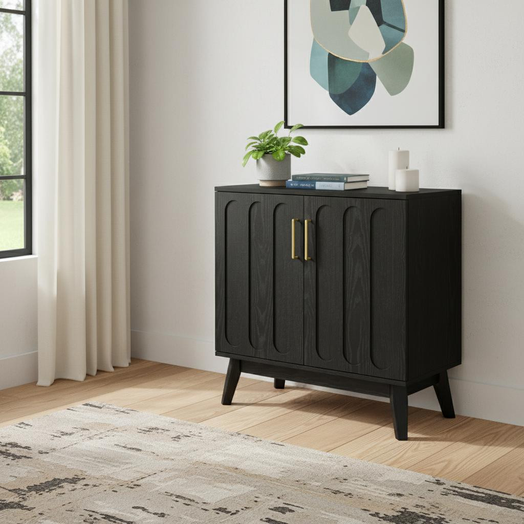 691679 32 in. Matte Black Wood Accent Cabinet