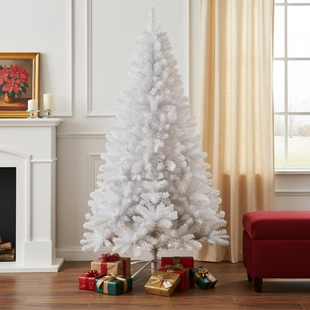 713022 7.5 ft. White Full Pine Christmas Tree