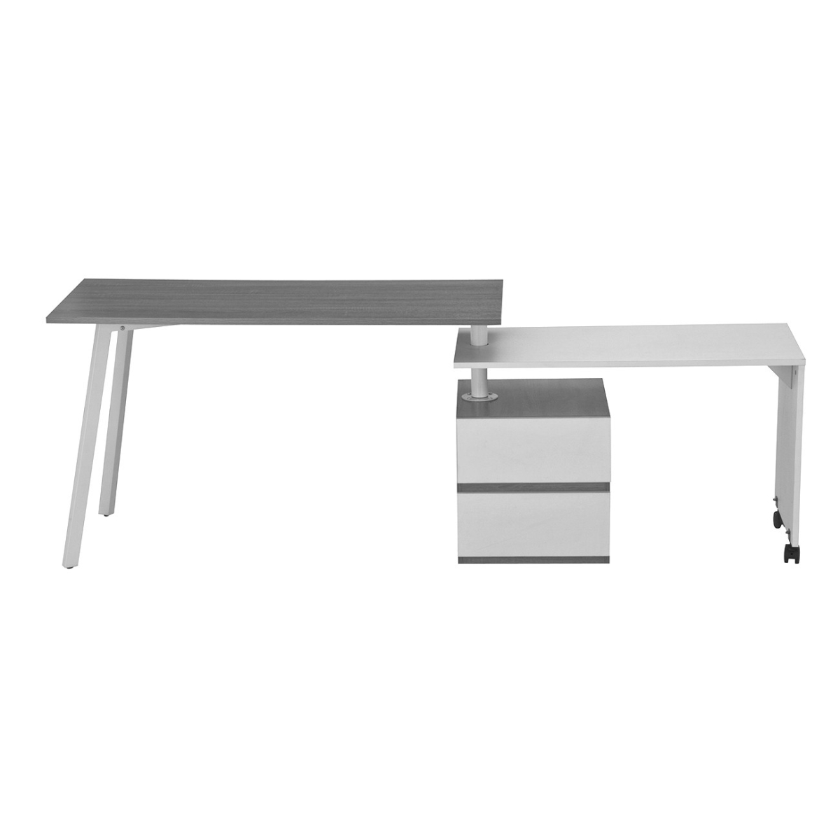 723741 58 in. Gray & White Wood Adjustable Position Computer Desk with Two Drawer Cabinet