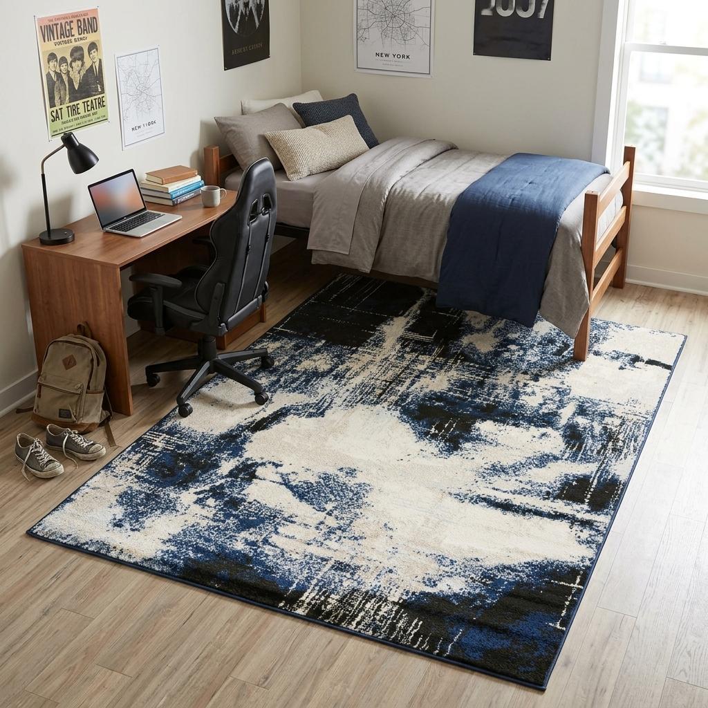 747881 5 x 7 ft. Black, Blue & Ivory Abstract Rectangle Area Rug