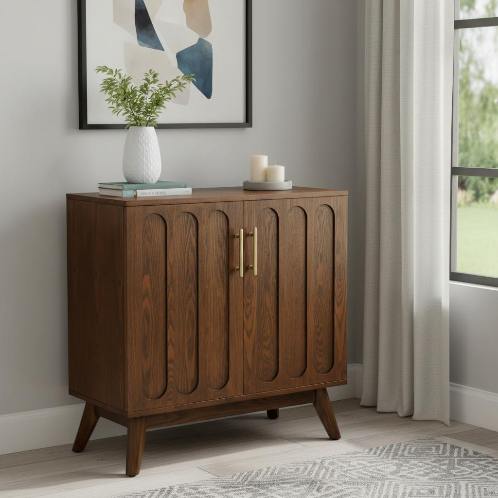 691678 32 in. Brown Wood Accent Cabinet