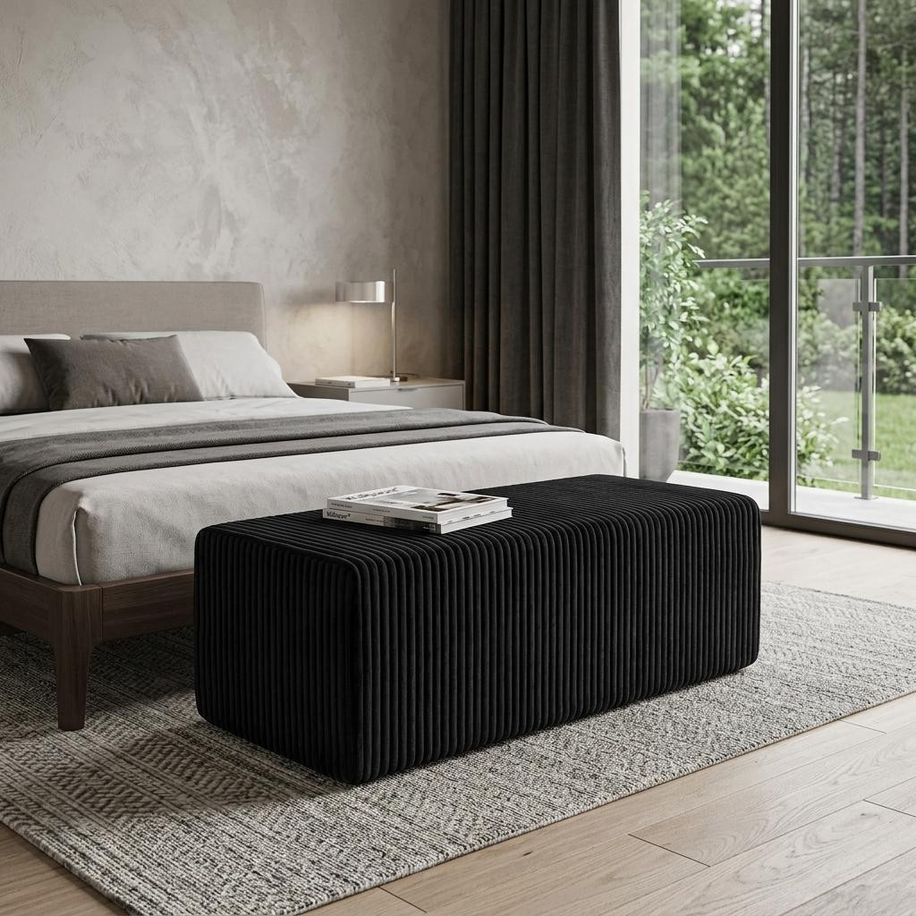 731449 51 in. Black Corduroy Ottoman