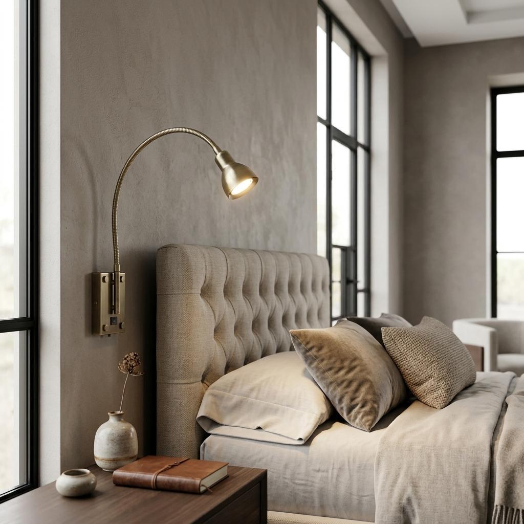 745576 30 in. Antiqued Brass Metal Spotlight Wall Sconce