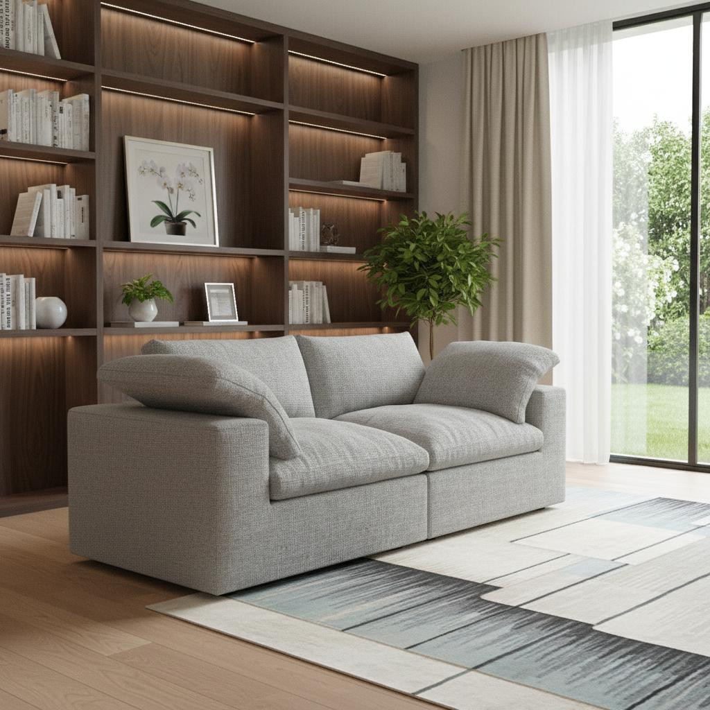 714572 80 in. Light Gray Linen Blend Modular Loveseat
