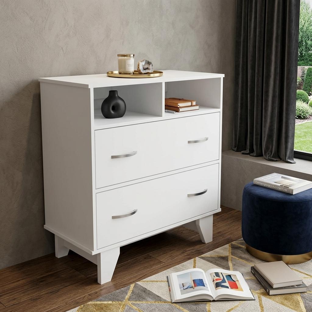 477784 32 in. White Wood Two Drawer Dresser