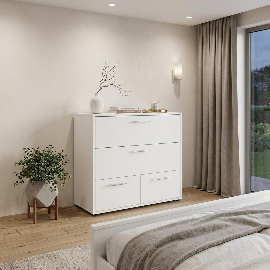 738037 24 in. White Wood Three Drawer Double Dresser