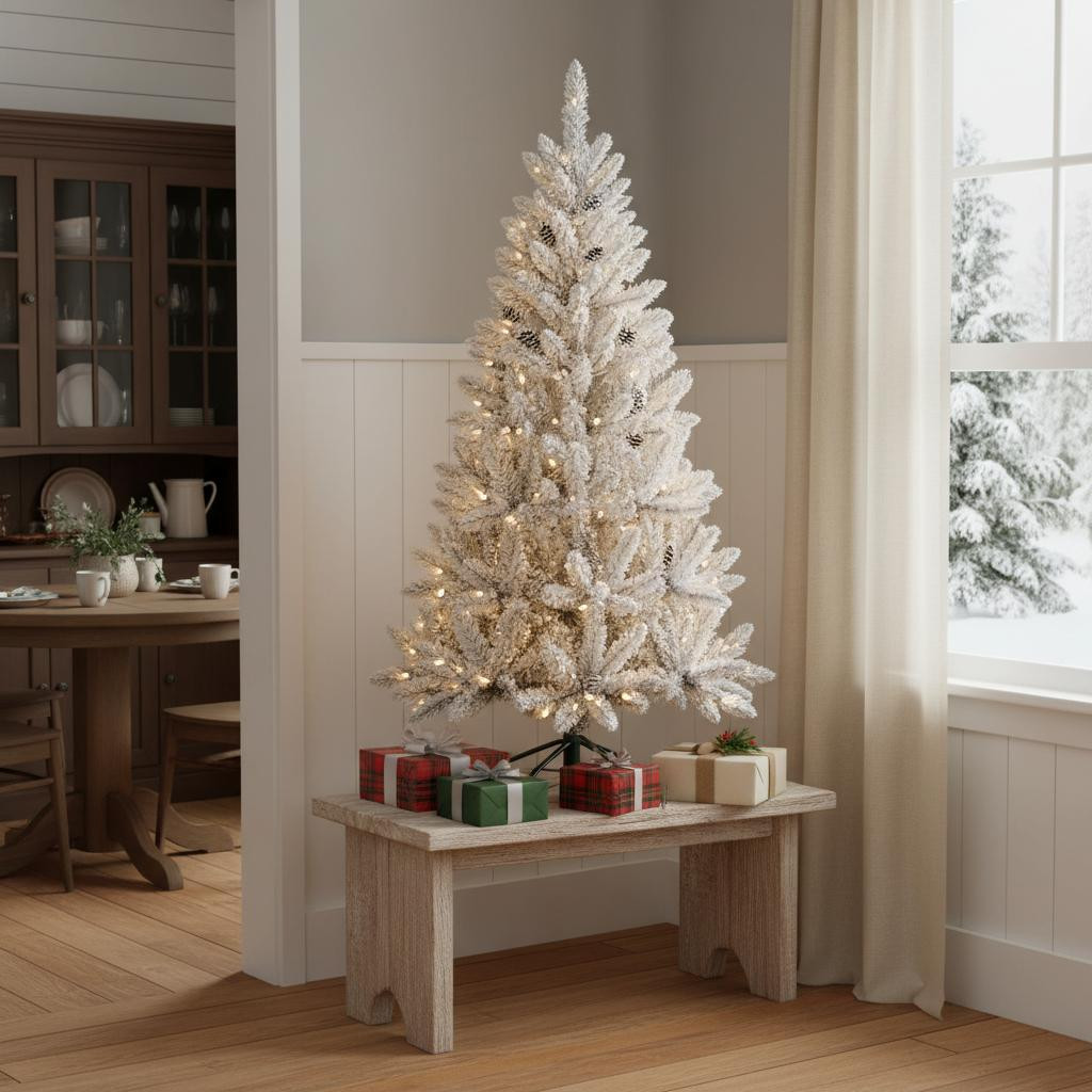 709831 4.5 ft. Pre Lit Full Flocked Spruce Christmas Tree