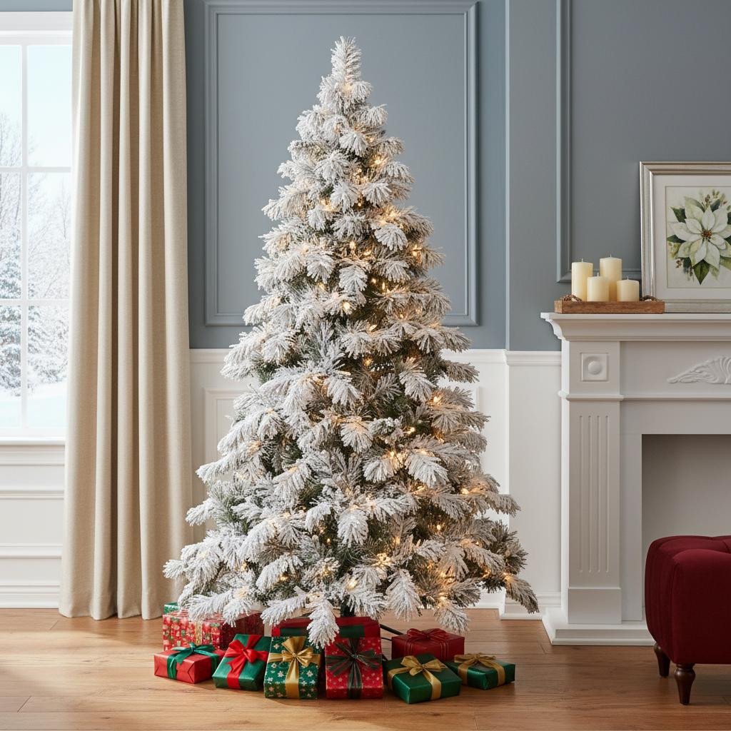713067 6 ft. White Pre Lit Full Pine Christmas Tree