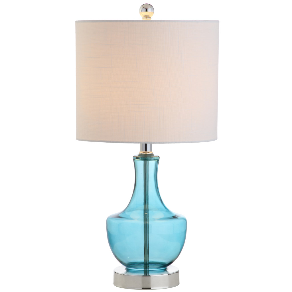 715730 20 in. Turquoise & Silver Glass Gourd Table Lamp with Drum Shade