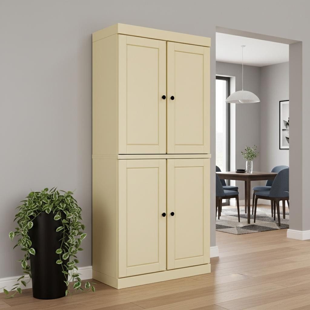 722595 72 in. Yellow Solid Wood Four Door Pantry or Storage Closet