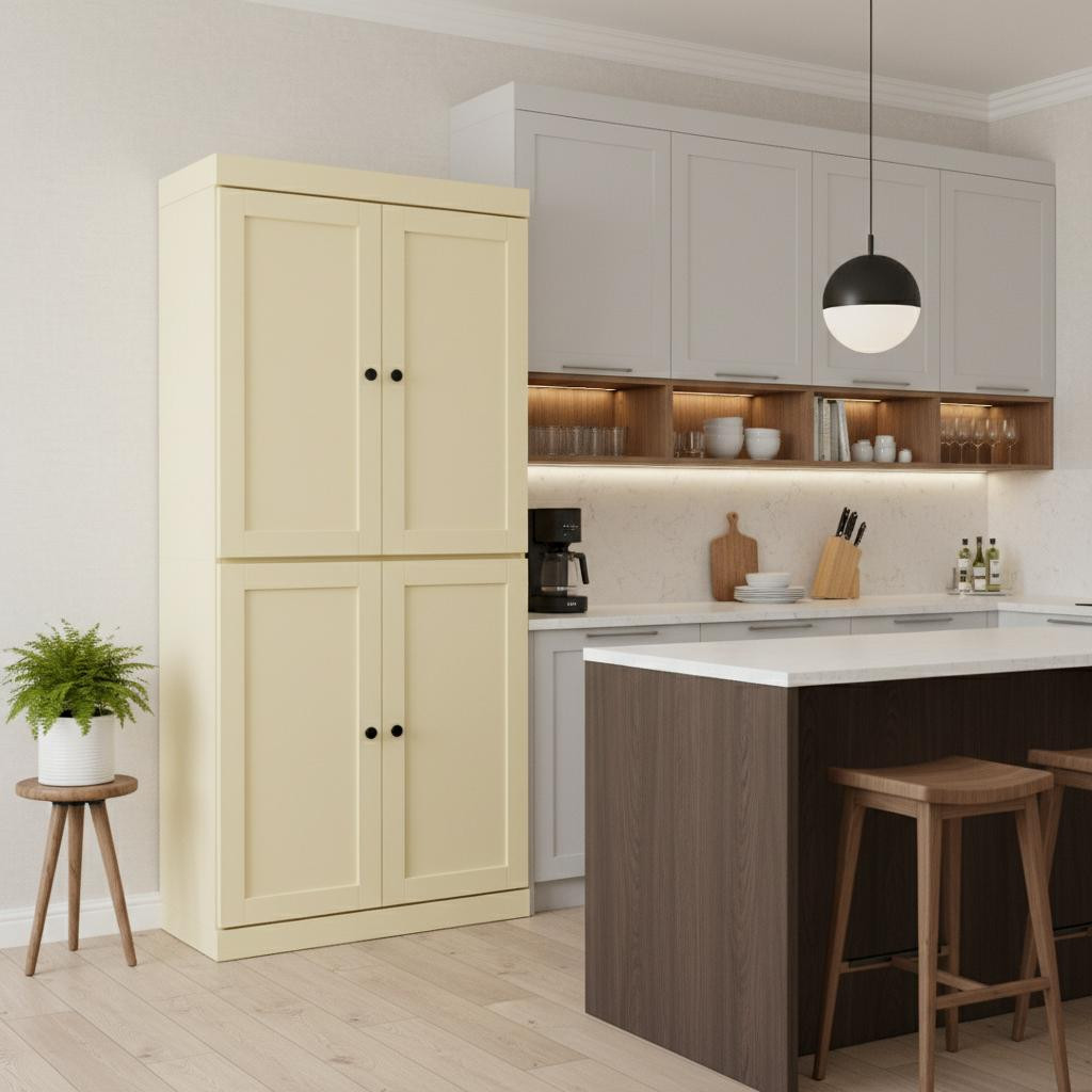 722607 Yellow Solid Wood Four Door Pantry or Storage Closet - 72 in.