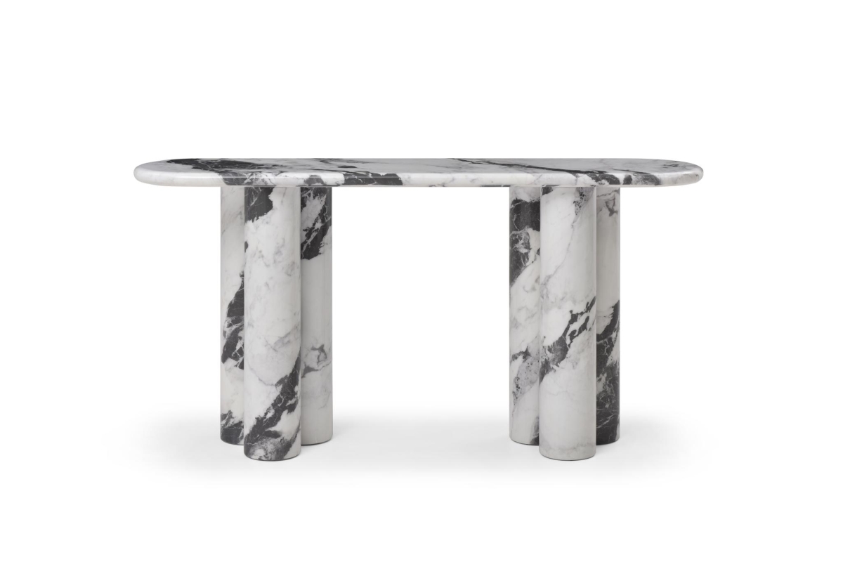 717493 60 in. Black & White Genuine Marble Double Pedestal Console Table