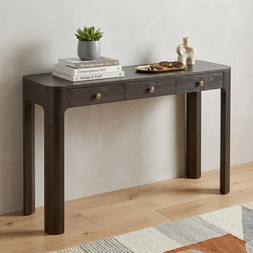 738126 52 in. Espresso Wood Console Table with Three Drawers