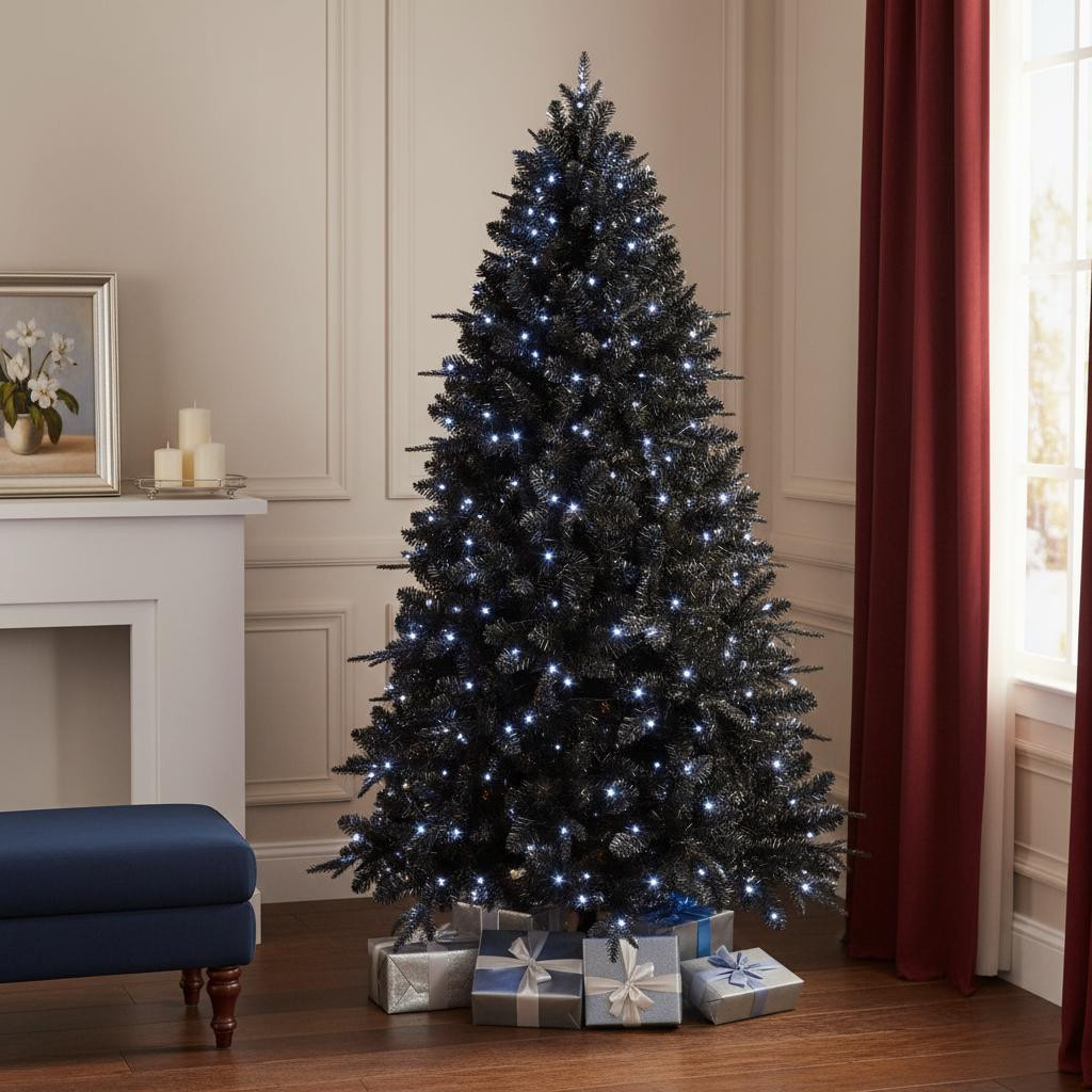696947 6 ft. Black Pre Lit Full Spruce Christmas Tree