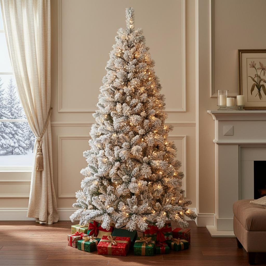 713100 9 ft. White Pre Lit Full Pine Christmas Tree