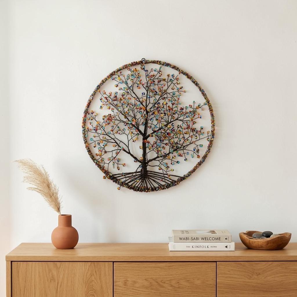 738105 19 x 17 in. Multi Color Iron & Bead Hanging Dimensional Sculpture