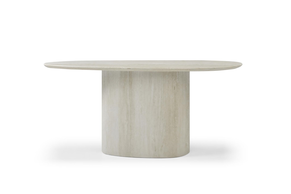 717491 71 in. Beige Genuine Marble Oval Pedestal Console Table