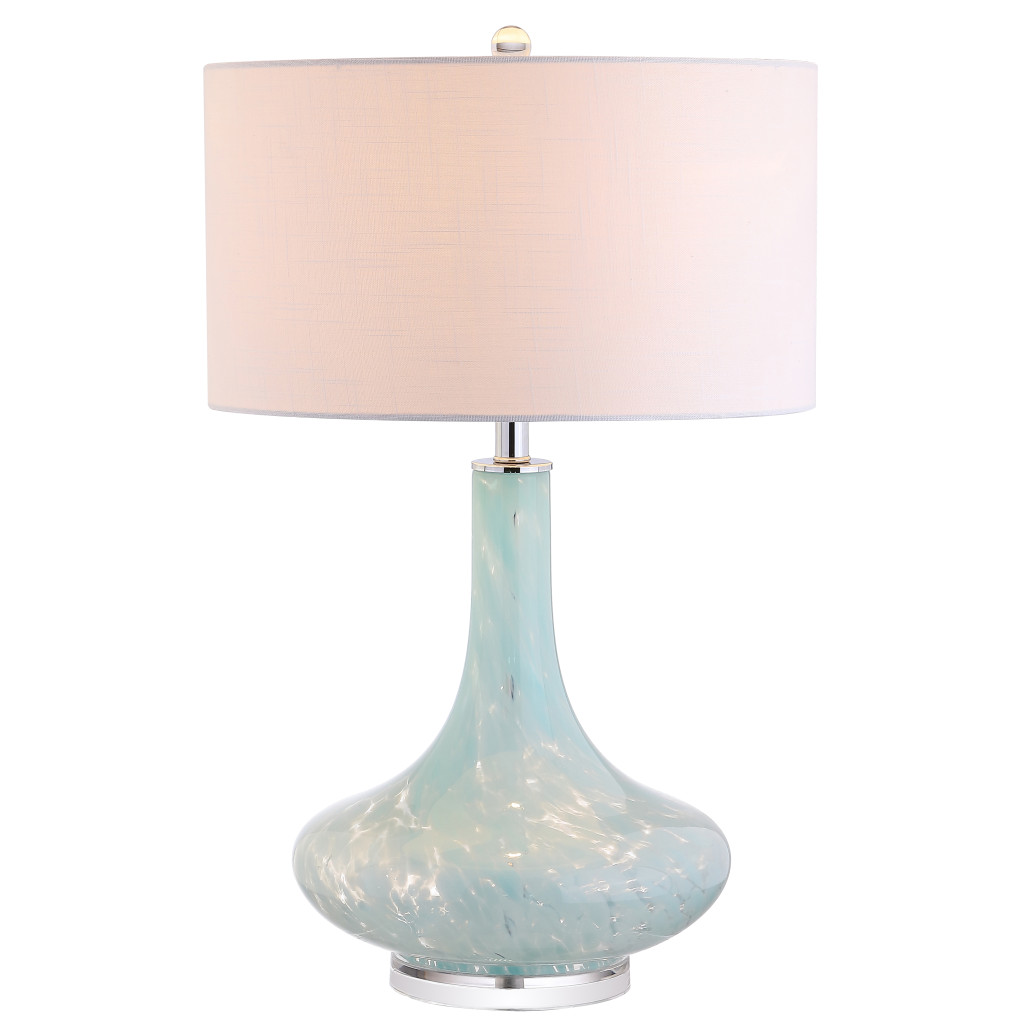 715854 29 in. Light Blue & Clear Teardrop Glass Table Lamp with Drum Shade