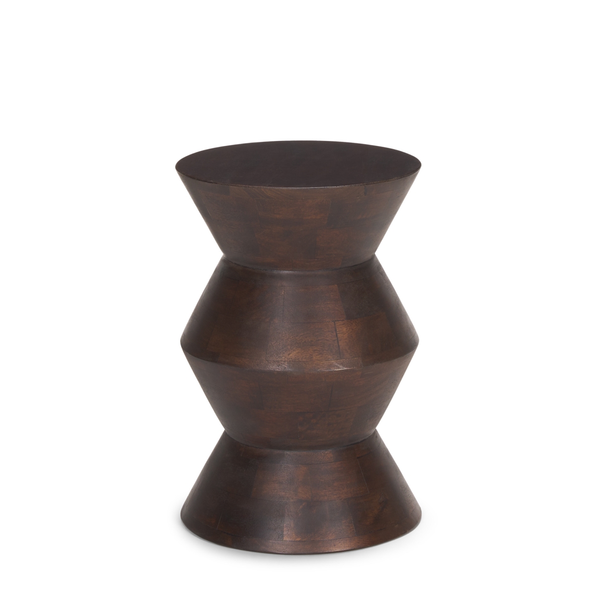 605396 18 in. Dark Brown Solid Wood Round Block End Table