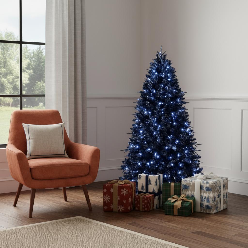 696946 5 ft. Black Pre Lit Full Spruce Christmas Tree