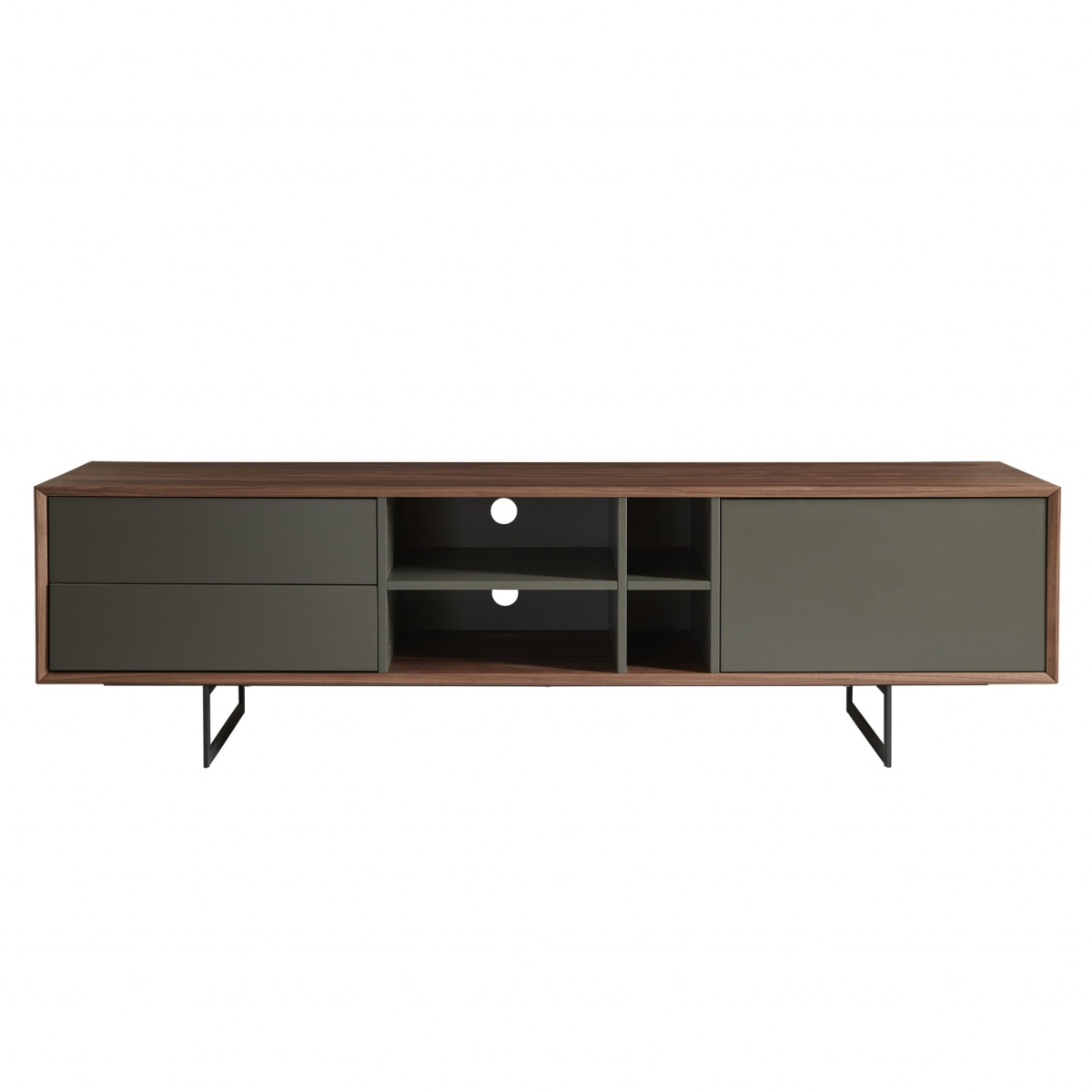 Picture of HomeRoots 370434 Walnut & Dark Gray Media Stand with Black Steel Base&#44; 70.87 x 16.54 x 19.69 in.