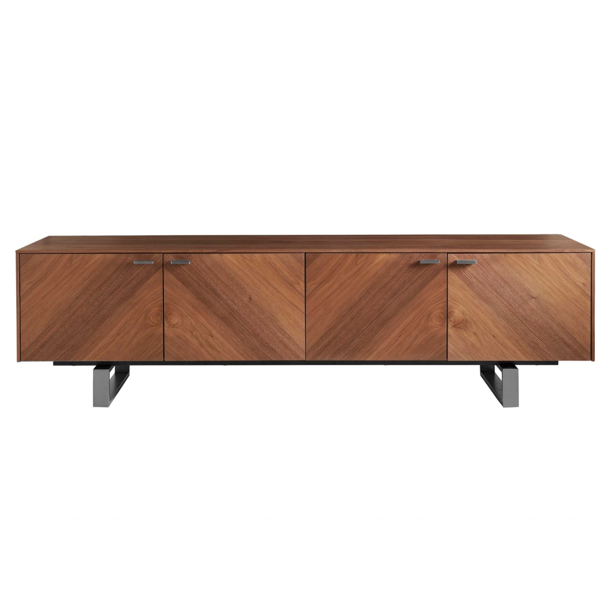Picture of HomeRoots 370431 American Walnut Media Stand with Brushed Stainless Steel Base, 70.87 x 16.54 x 19.69 in.