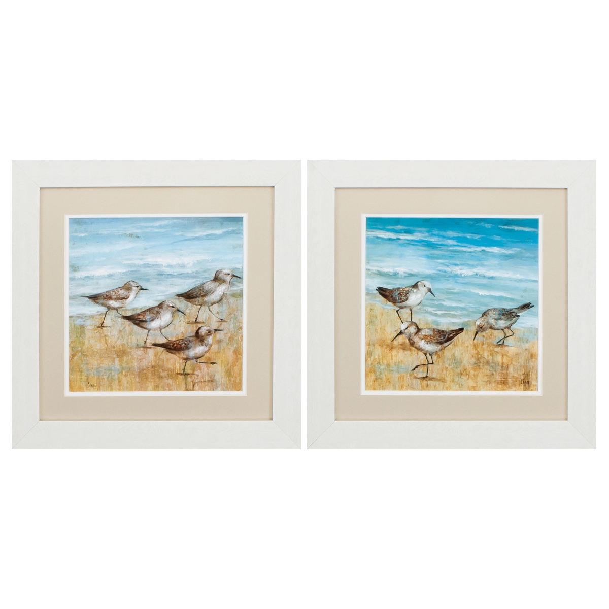 365252 19 x 19 in. White Frame Sandpipers Wall Decor, Set of 2