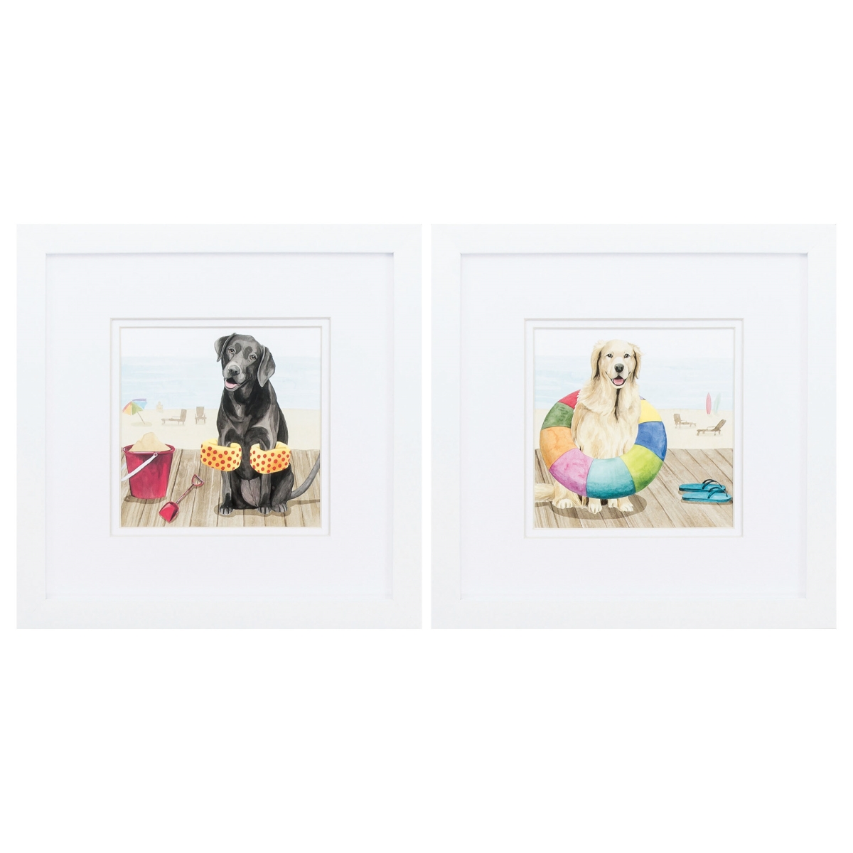 365210 11 x 11 in. Matte White Frame Lets Go Boardwalk Wall Decor, Set of 2