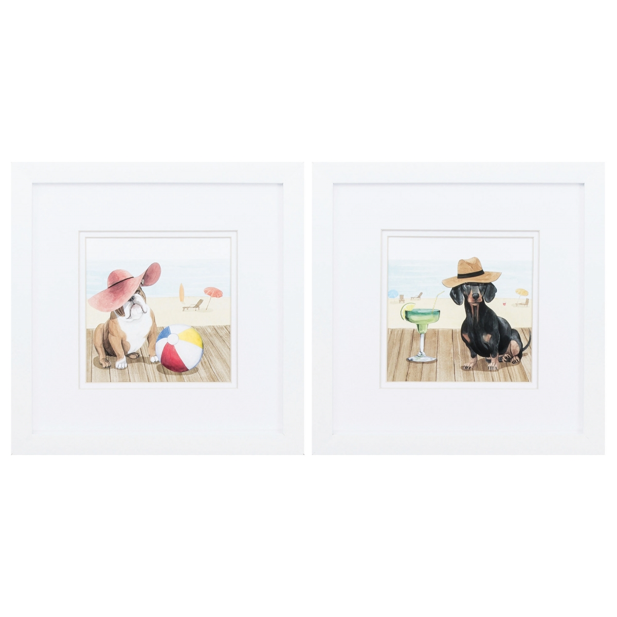365209 11 x 11 in. Matte White Frame Lets Go Boardwalk Wall Decor, Set of 2
