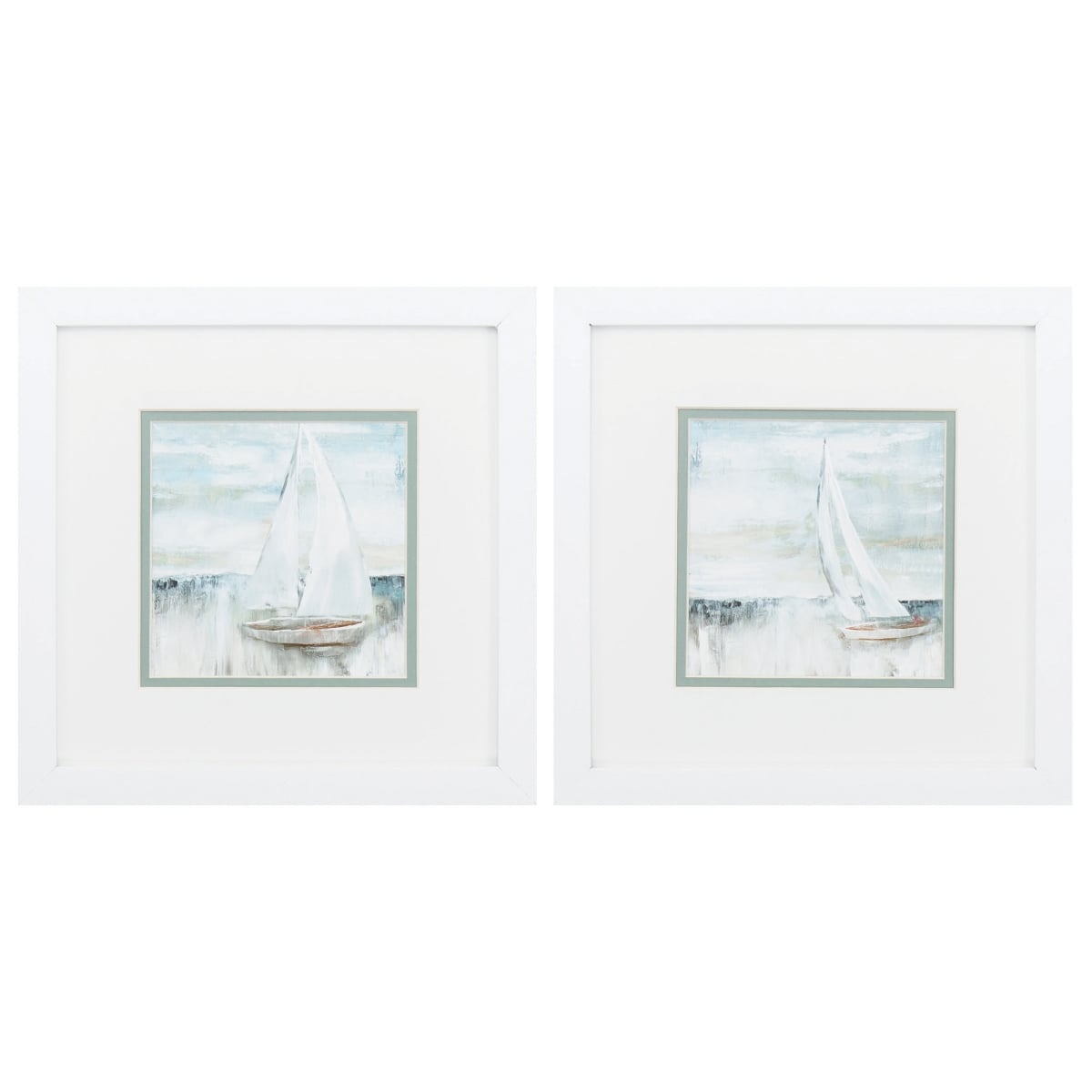 365207 11 x 11 in. Matte White Frame Soft Sail Wall Decor, Set of 2