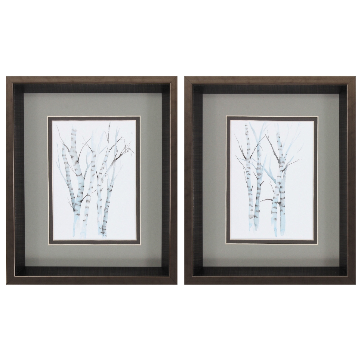 365107 10 x 12 in. Brushed Silver Frame Aquarelle Birches Wall Decor, Set of 2