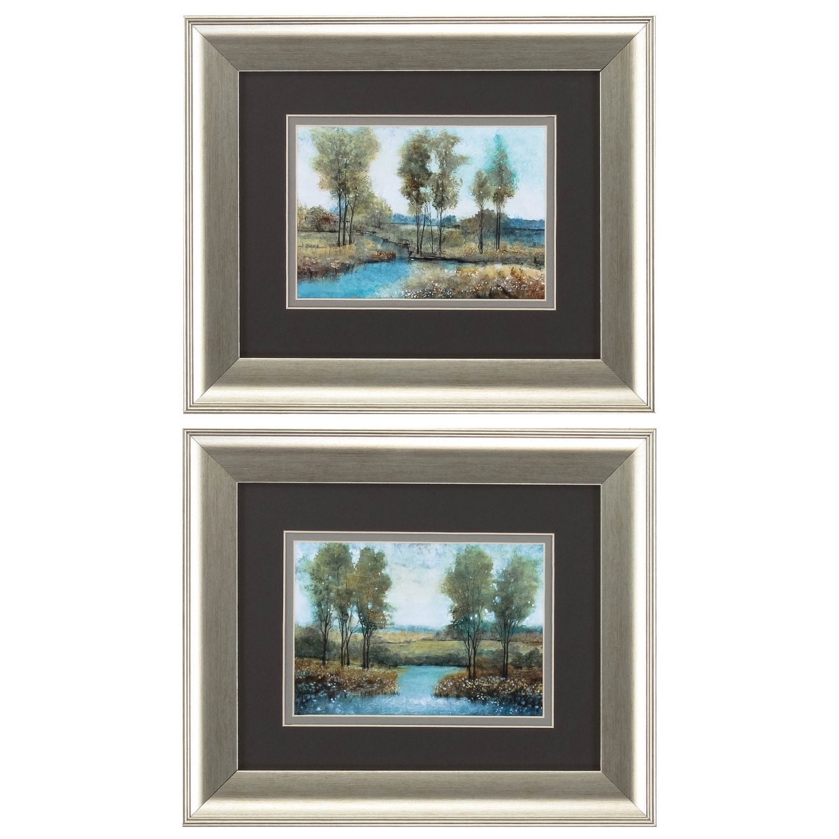 365106 13 x 11 in. Brushed Silver Frame Stream Side Wall Decor, Set of 2