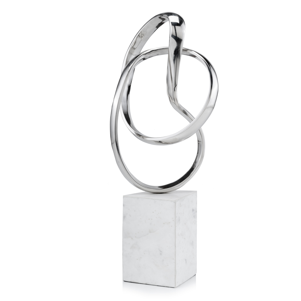 Silver, White Aluminum & Marble Abstract Sculpture - 5.5 x 7.5 x 17.5 in.