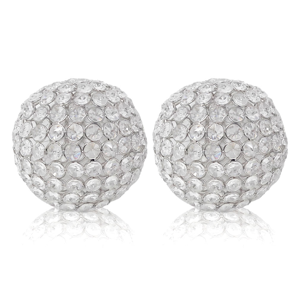 Silver Iron & Cristal Spheres, Set of 2 - 5 x 5 x 5 in.