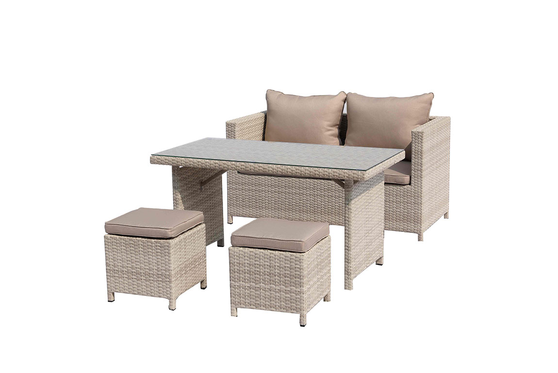 372171 Aluminum & Wicker Beige Metal Set Table, 4 Piece - 50 x 25 x 42.5 in.