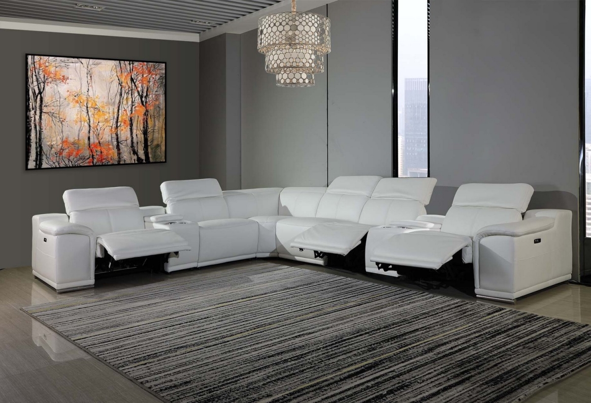 366364 White Power Reclining Sectional with 2-Consoles, 8 Piece - 154 x 200 x 162.2 in.