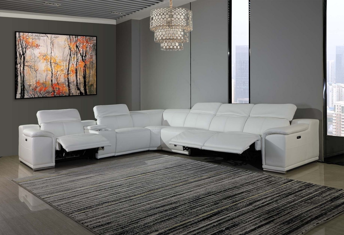White Power Reclining Sectional with 1-Console, 7 Piece - 241 x x 280 x 220.2 in.