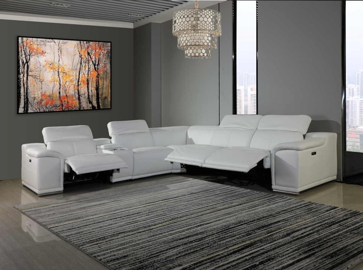White Power Reclining Sectional with 1-Console, 6 Piece - 212 x 240 x 191.2 in.