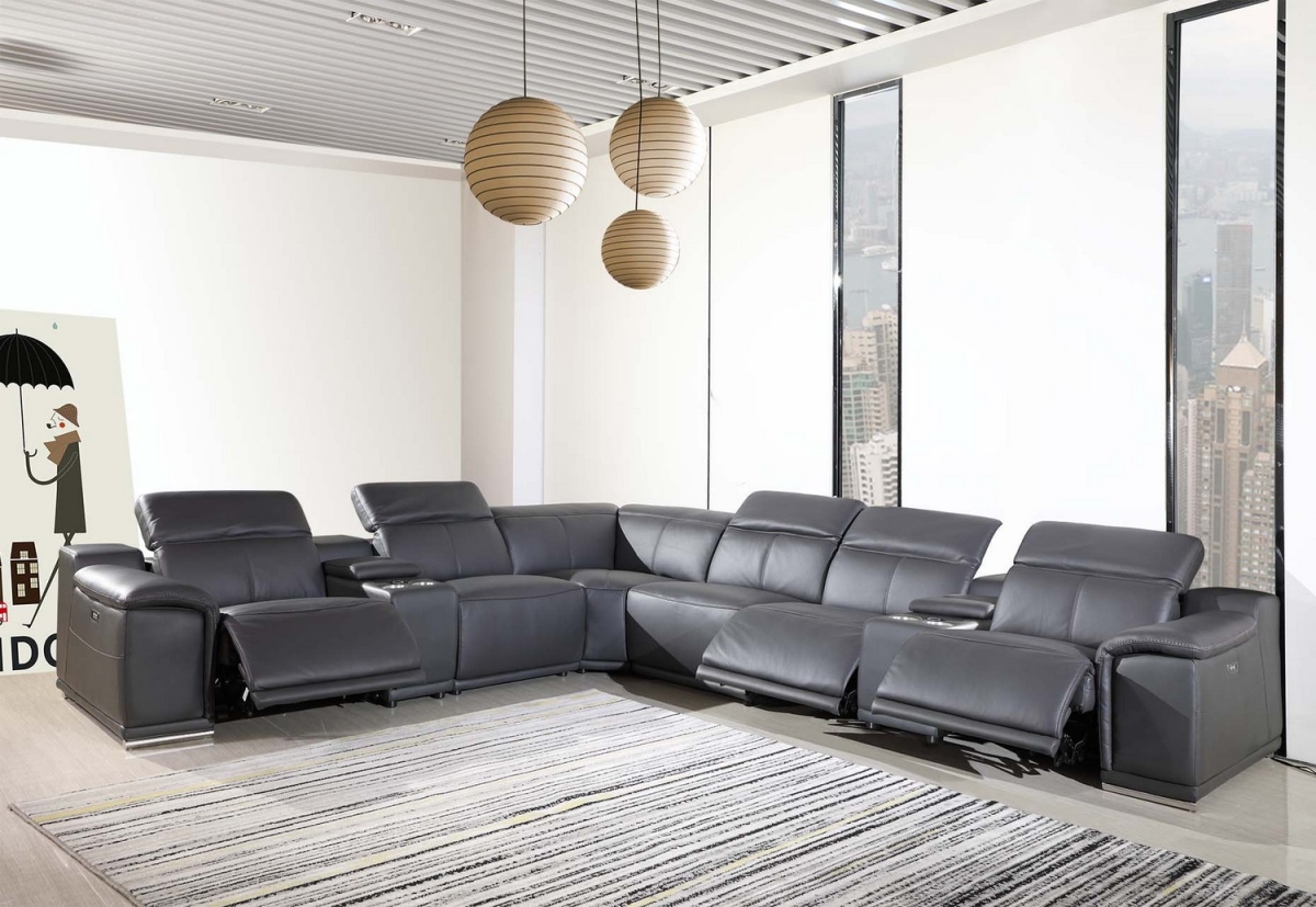 Dark Gray Power Reclining Sectional with 2-Console, 8 Piece - 154 x 200 x 162.2 in.