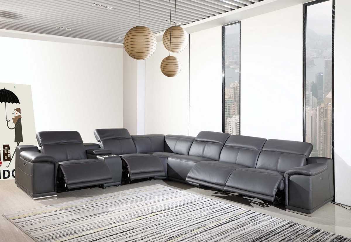 Dark Gray Power Reclining Sectional with 1-Console, 7 Piece - 254 x 280 x 237.4 in.