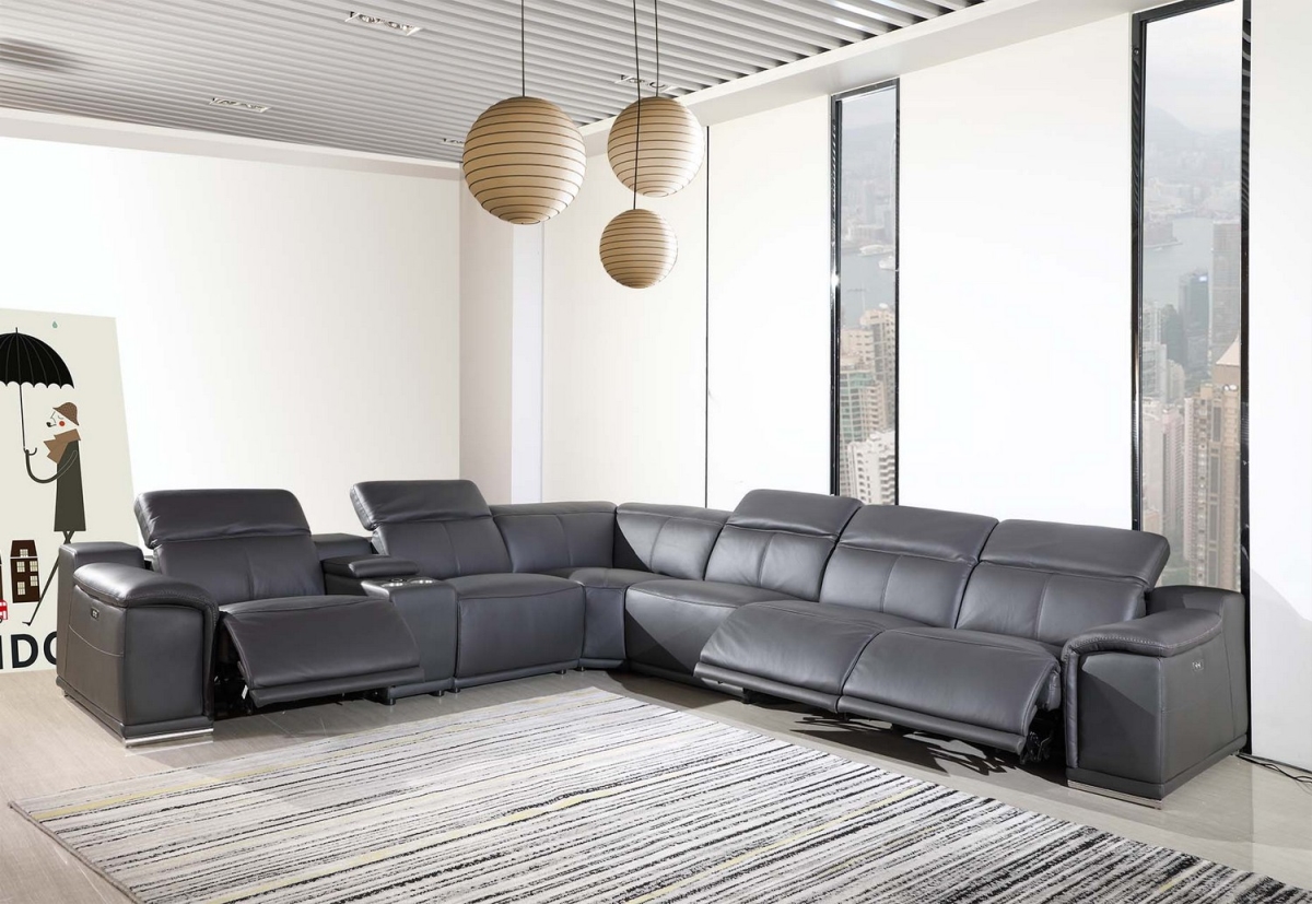 366357 Dark Gray Power Reclining Sectional with 1-Console, 7 Piece - 241 x 280 x 220.2 in.