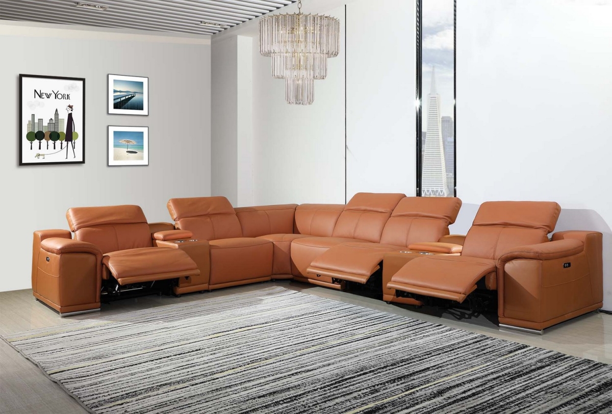 Camel Power Reclining Sectional with 2-Consoles, 8 Piece - 154 x 200 x 162.2 in.
